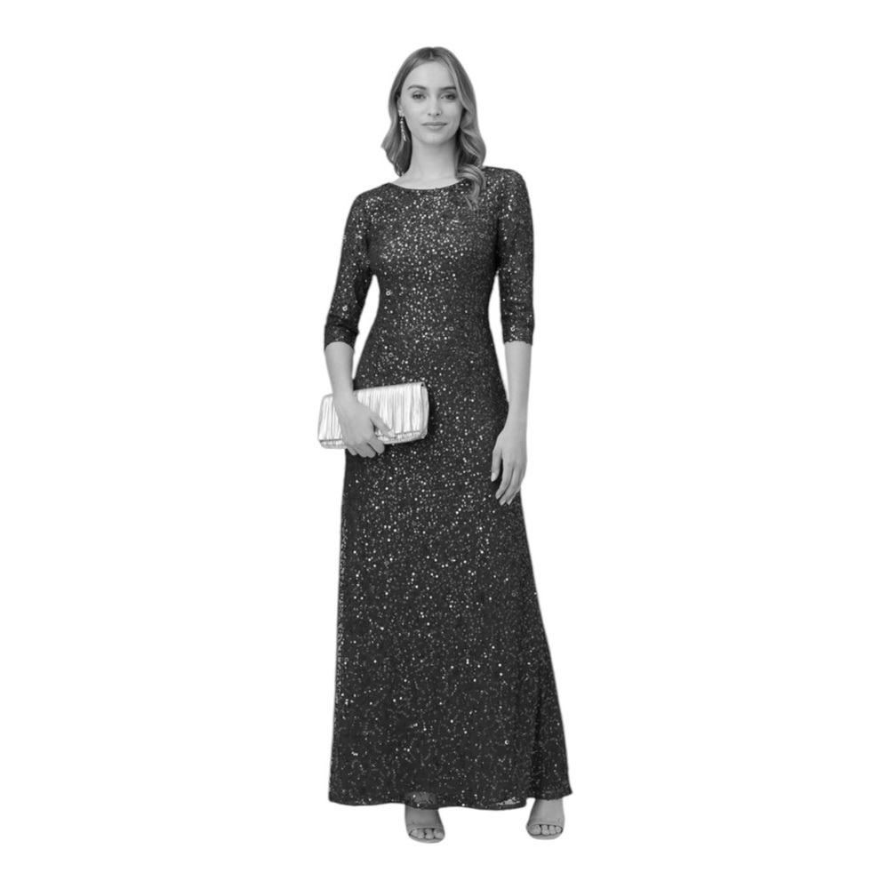 Adriana Papell 3/4 Sleeve Beaded Mermaid Gown in Dusty Emerald NWT - Picture 5 of 10
